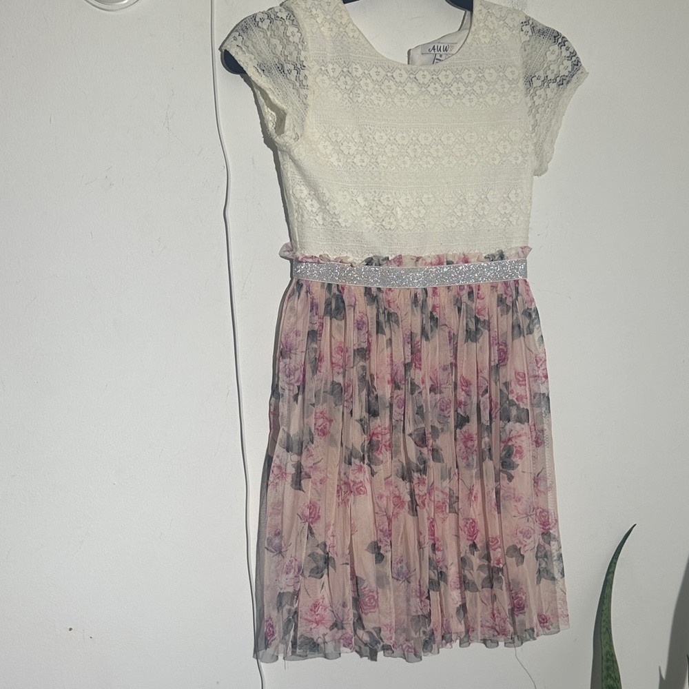AUW Ivory and Pink Floral Kids Dress